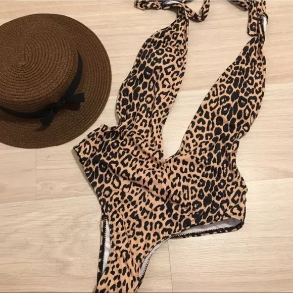 Mesh Leopard Print Monokini V-Neck